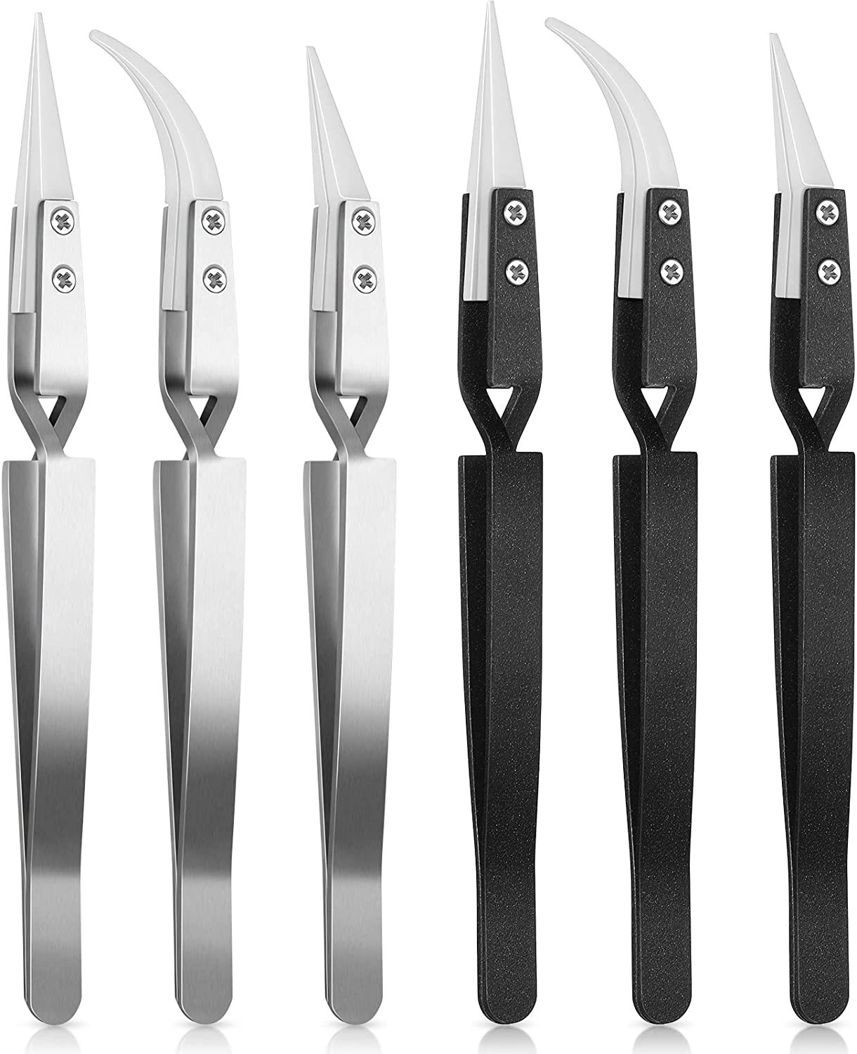 6PCS 反向陶瓷镊子 电子烟材 直头 小弯 大弯 不锈钢镊子