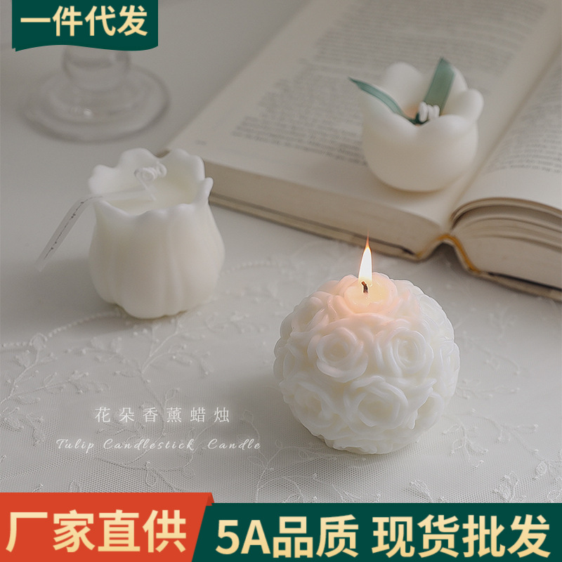 Venta al por mayor aromaterapia vela hydrangea Rosa regalo de boda vela Lily fragancia Flor pequeña vela