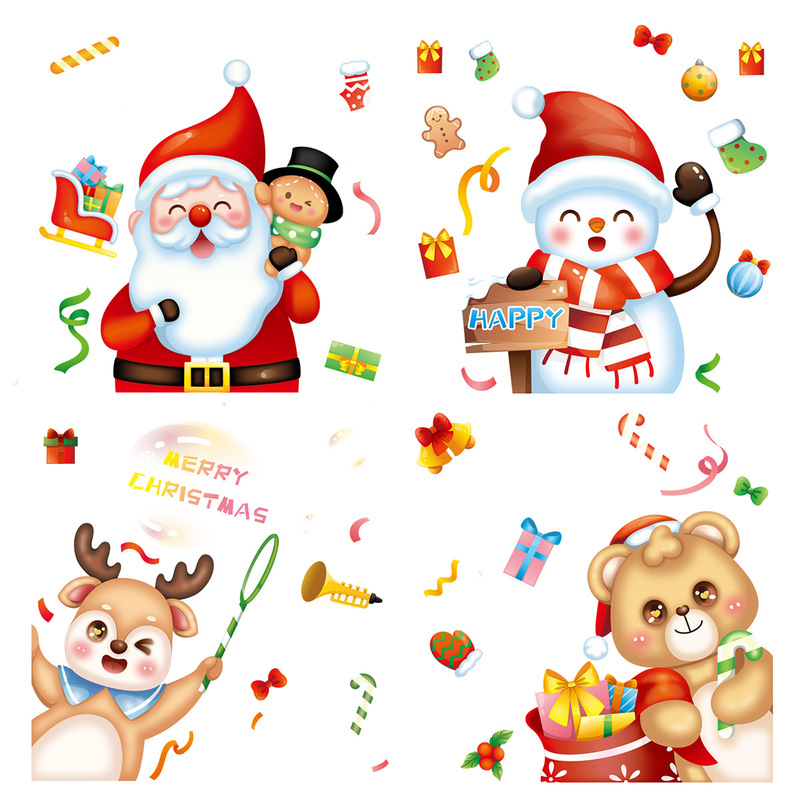 クリスマス装飾雪花ステッカークリスマスツリー老人雪だるまヘラジカ窓貼りパーティー用品クリスマスステッカー静電気|undefined