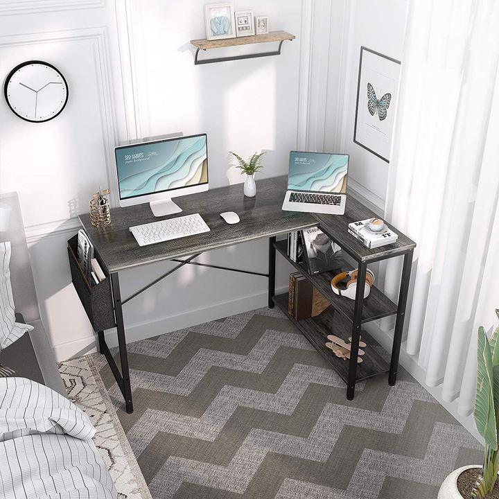 l-shaped corner computer desk with double-sided storage rack modern simple writing desk for home office