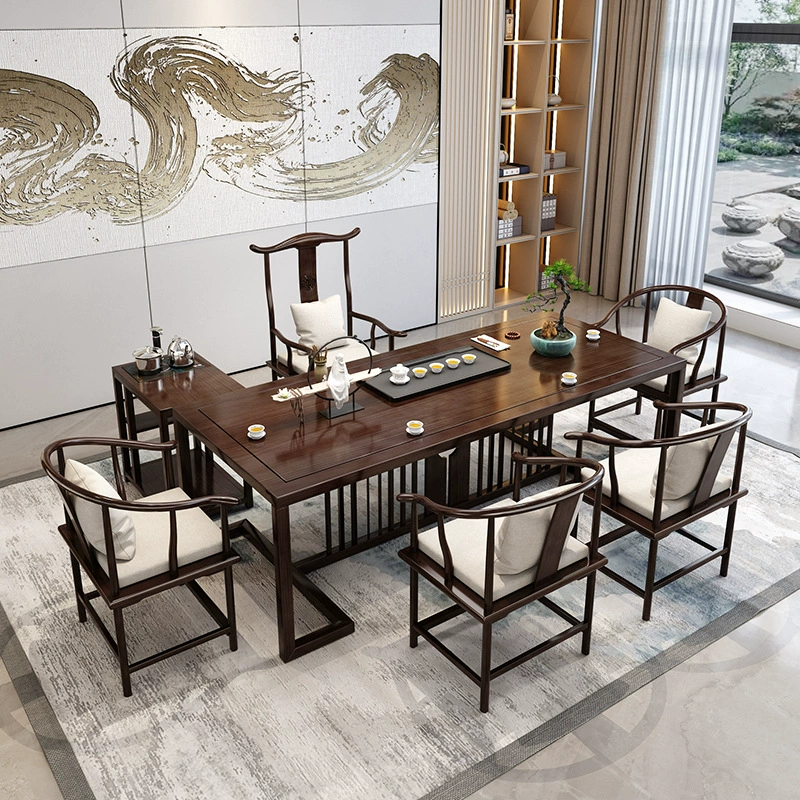 Чайный столик из цельного дерева, набор чайных столиков, офисный журнальный столик цвета ореха, чайный столик, чайная комната, домашний чайный столик для приема в отеле