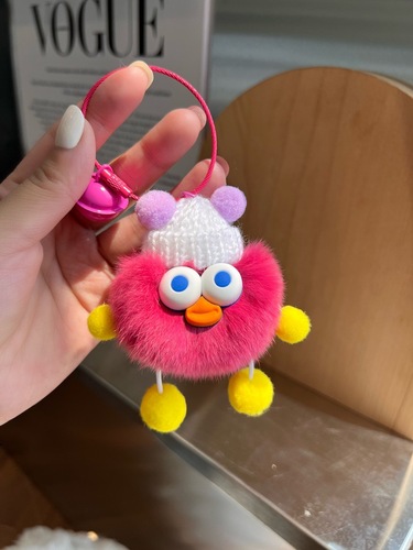 Cute real rex rabbit fur little duck car keychain pendant plush doll doll small briquettes schoolbag bag pendant