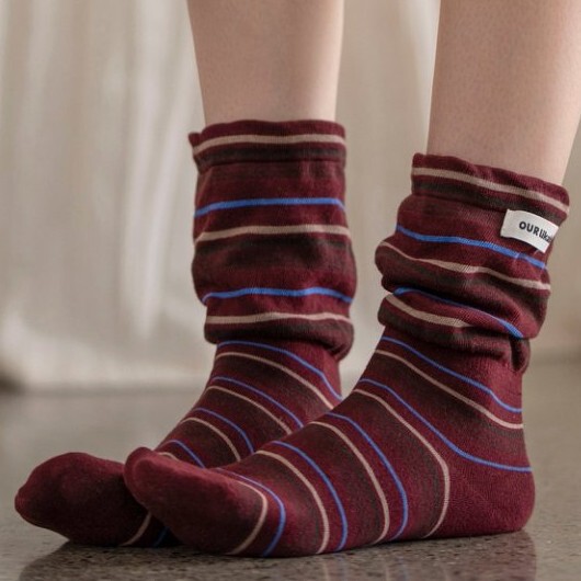 Korean Style Ins Trendy Color-Block Striped Autumn and Winter Striped Fabric Label Letter Flared Wide Mid-Calf Socks Slimming Slouch Socks