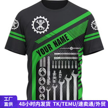 TEMU代发跨境风趣个性T恤3D数码螺丝刀印花短袖热卖男士圆领上衣