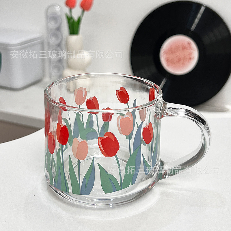 Taza de leche con tapa Taza de pajita Calefacción doméstica con cuchara Taza de impresión linda Taza de desayuno INS Taza de avena Estilo ins