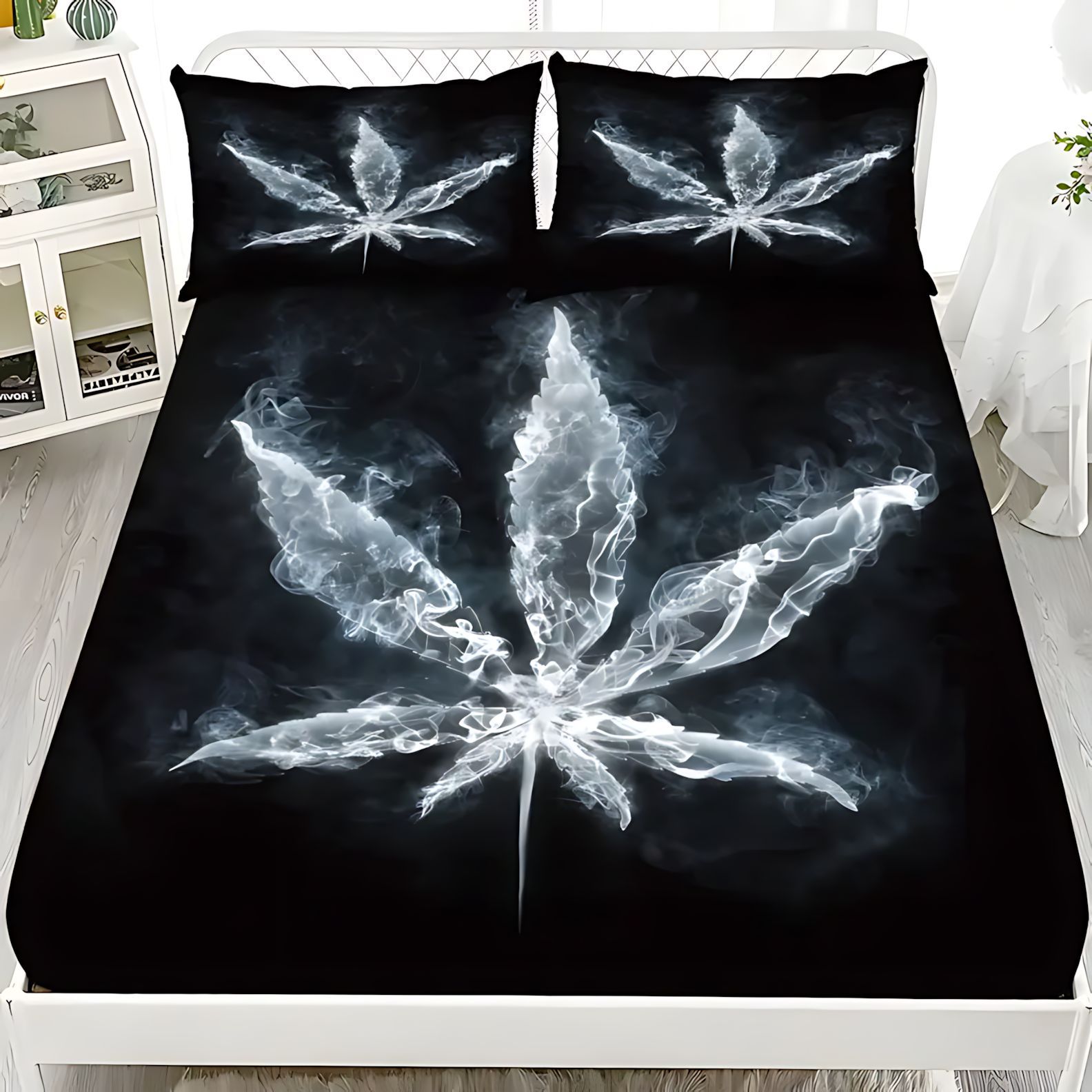 TEMU / JIT abstracto patrón de hoja de arce impresión digital 3D cama gazah pillow cover kit suministro directo transfronterizo