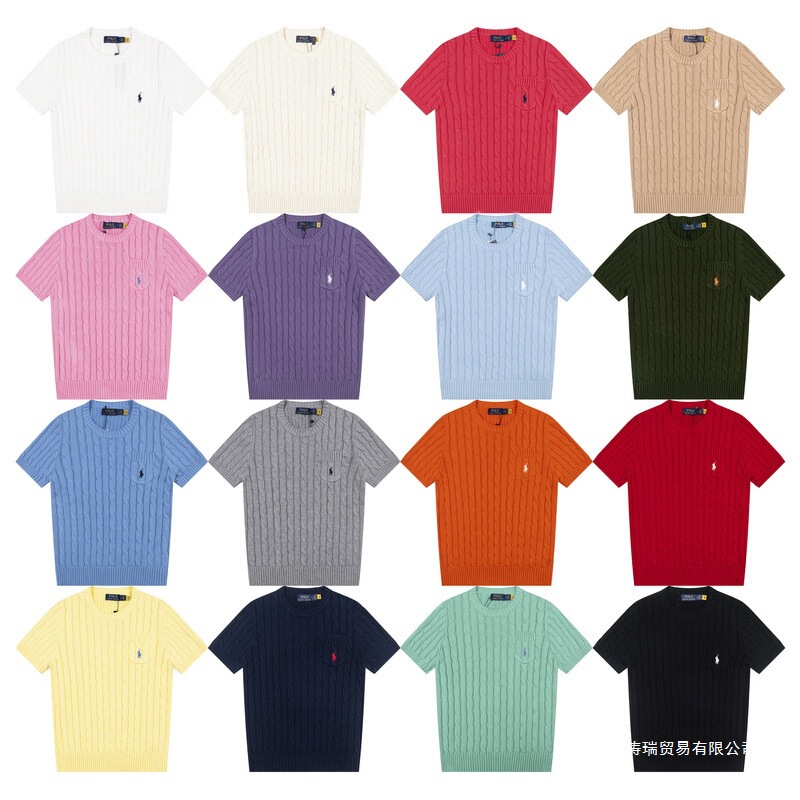Summer Rl High-Quality Qr Code Scannable Pony Embroidery Classic Women's Pullover Pocket Style Slim-Fit Cotton Knit Short-Sleeve Shirt