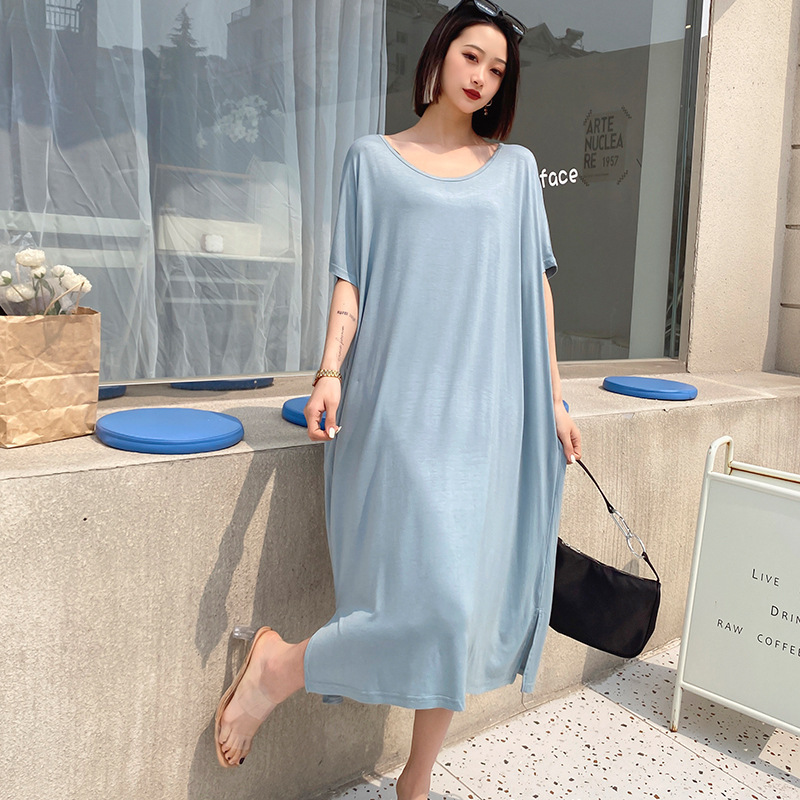 Modal Nightgown for Women, Summer Thin Style, Large Size Home Wear, Can Be Worn Outside, Loose Casual Maternity Short-Sleeved Long Dress Modal Nightgown for Women, Summer Thin Style, Large Size Home Wear, Can Be Worn Outside, Loose Casual Maternity Short-Sleeved Long Dress