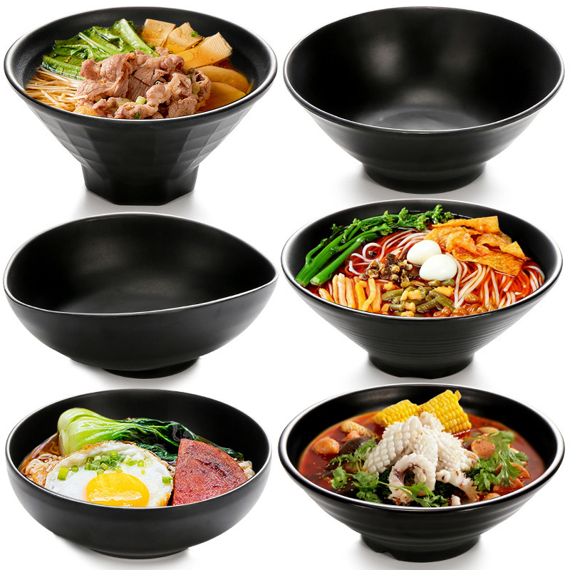 黑色磨砂碗仿瓷密胺商用麻辣烫碗塑料日式拉面碗加厚牛肉拉面汤碗