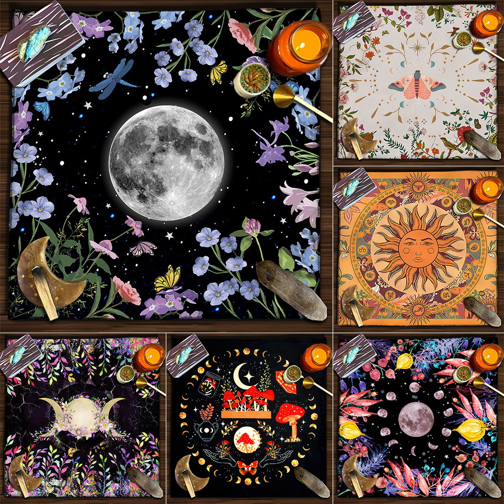 Tarot Tablecloth Tarot Tablecloth Cloth Mat Moon Sun Butterfly Life Tree Flannel Tablecloth