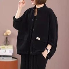 棉质立领工装女士休闲夹克2025新款春秋冬宽松大码短款开衫外套潮