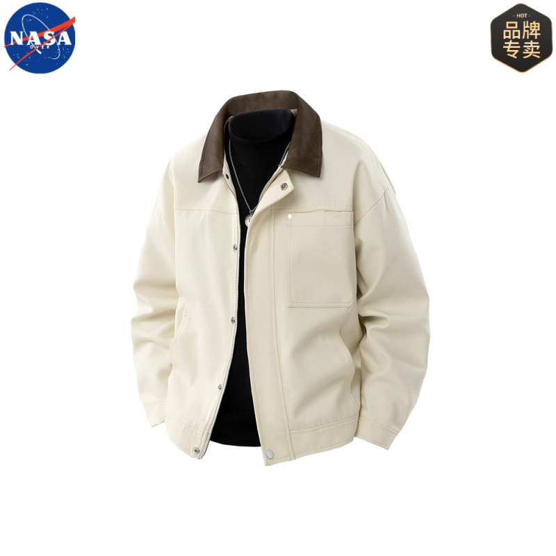 NASA Brand Retro Fashion Brand cleanfit Tooling Detroit Jacket Men's Street Loose All-match Lapel Jacket