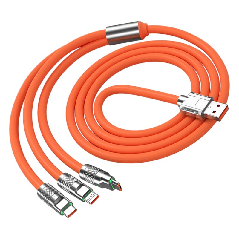 Aplicable al cable de carga de Apple Huawei Android un arrastre tres cable de datos de carga súper rápida máquina de aleación de zinc Cable de cliente negrita