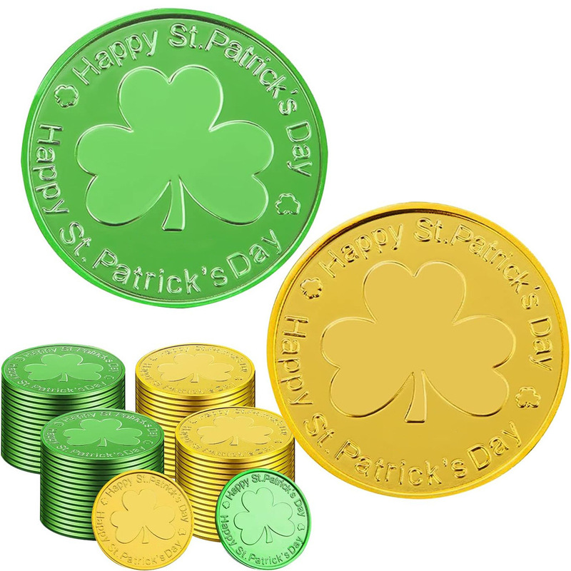 St. Patrick's Day Lucky Coins Irish Gold Green Shamrock Plastic Gold Coins Party Game Props