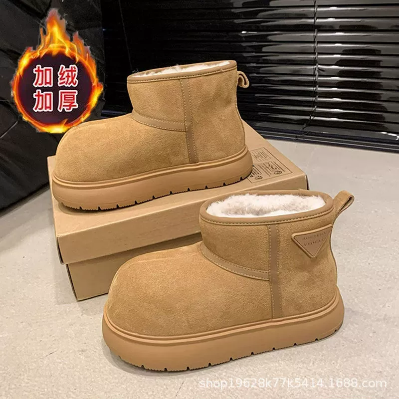 Европейский вокзал 2024 зимний новый Капибара матовая кожа толстые снежные хлопчатобумажные сапоги хлебная обувь маленькая женская обувь