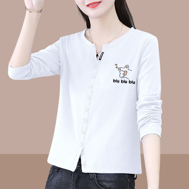 100 Cotton 2025 New Spring and Autumn Long Sleeve T-Shirt Women's Elegant Casual Fashion Top All-Match T-Shirt