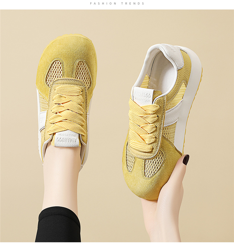 Giày sneaker nữ đế dày phối màu thời trang xuân hè 2026, lưới thoáng khí — 7115 Màu xanh lá cây, 7115 Màu vàng, 7115-1 Trái cây xanh, 7115 -1 Màu vàng chi tiết 5