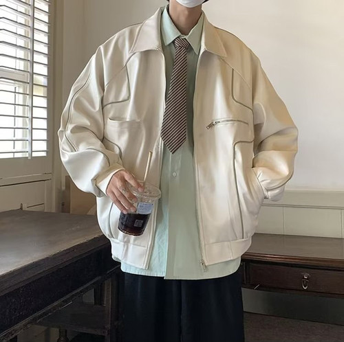 美式复古黑色机车皮衣外套男春秋季高街ins潮牌夹克摩托车骑行服