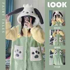 特価!! かわいいパチャ犬のサンゴのパジャマの女性秋冬の新型の厚い家の服のパジャマは外で着ることができます。
