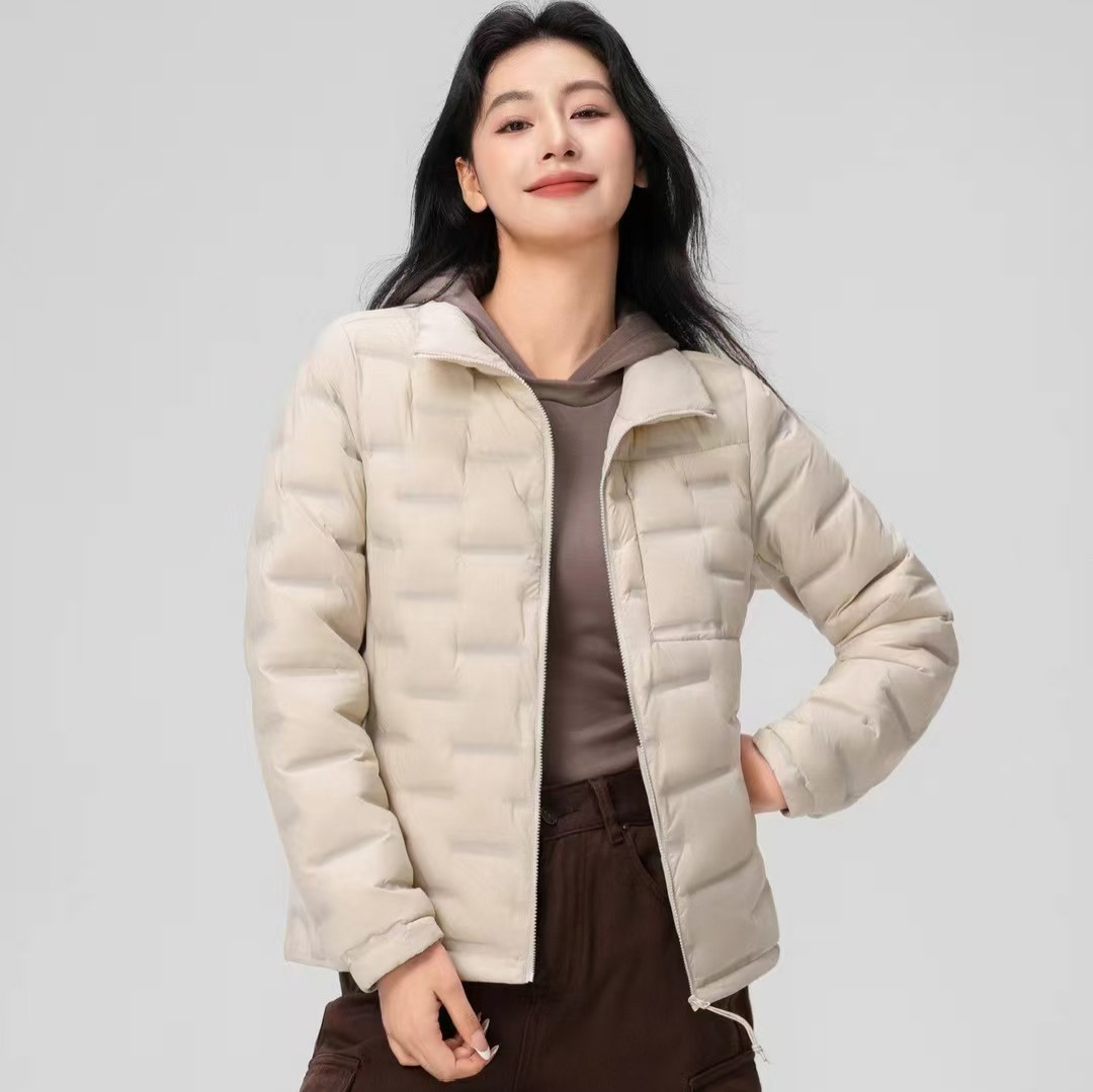 Chaqueta de plumón para mujeres otoño y invierno nuevo tipo 90 de lana ligera y delgada hermosa moda de cuello caliente delgada y gruesa chaqueta corta