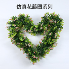 跨境temu圣诞节装饰爱心花环家居橱窗草环拍摄道具仿真绿植植物