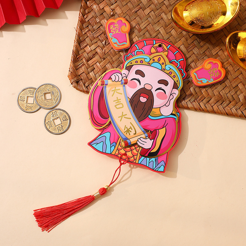 2025 Año Nuevo festivo marea nacional dibujos animados sacudiendo la cabeza Dios de la riqueza sobre rojo Dios de la riqueza imán refrigerador colgante decoración de inauguración