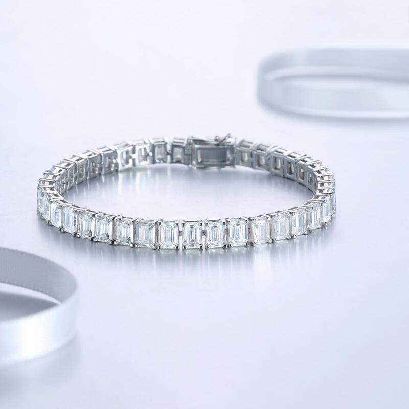 Square Tennis Chain S925 Sterling Silver D Color Moissanite Chain Men's and Women's Cross-Border Popular Moissanite Tennis Chain Bracelet