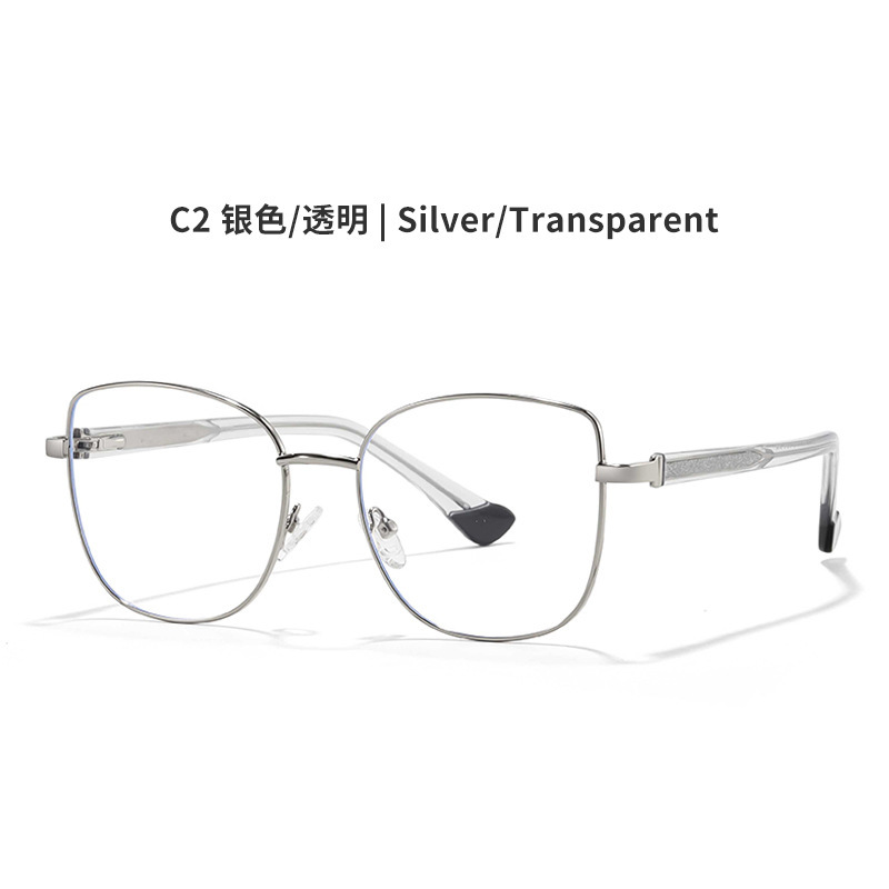 复古猫眼金属防蓝光眼镜 欧美跨境热销女平光镜弹簧插针CP脚68002|undefined
