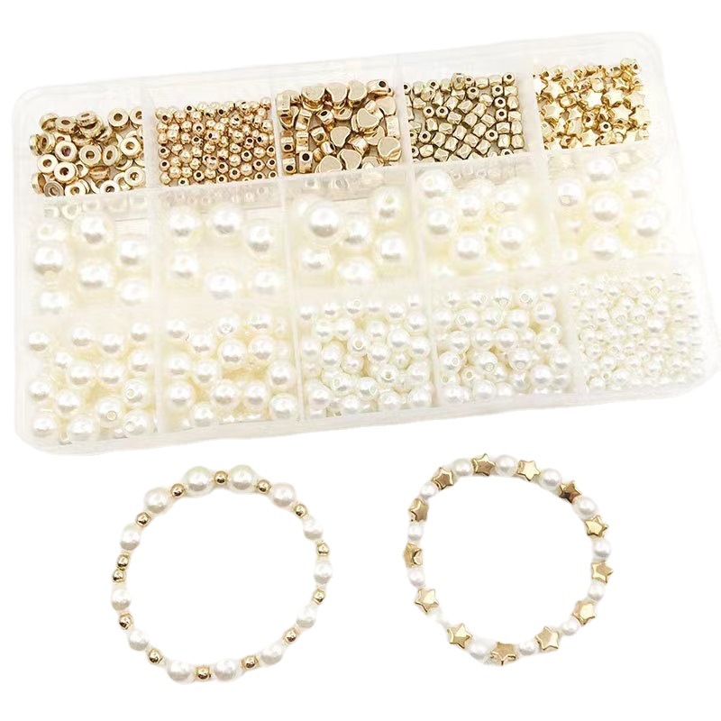 720 Pieces Pearl Set Five-pointed Star Spacer Bead Accessories Handmade DIY Love Beaded Bracelet Earrings Necklace Set