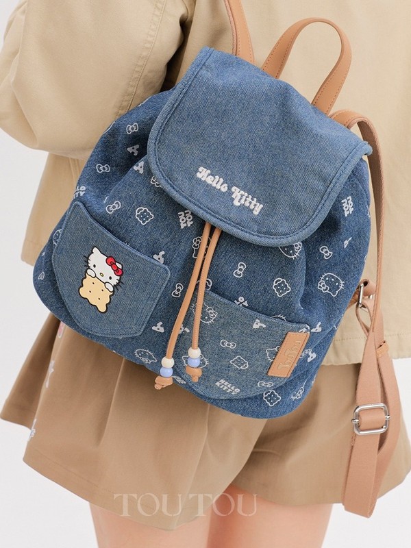 TOUTOUHelloKitty凯蒂猫牛仔饼干双肩包时尚大容量百搭通勤小背包|undefined