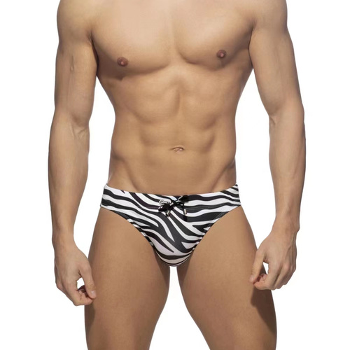  New Men's Swimming Briefs Zebra Pattern Low Waist Sexy Replaceable Cup Tethered Quick-Drying Swimming Briefs Beach Shorts