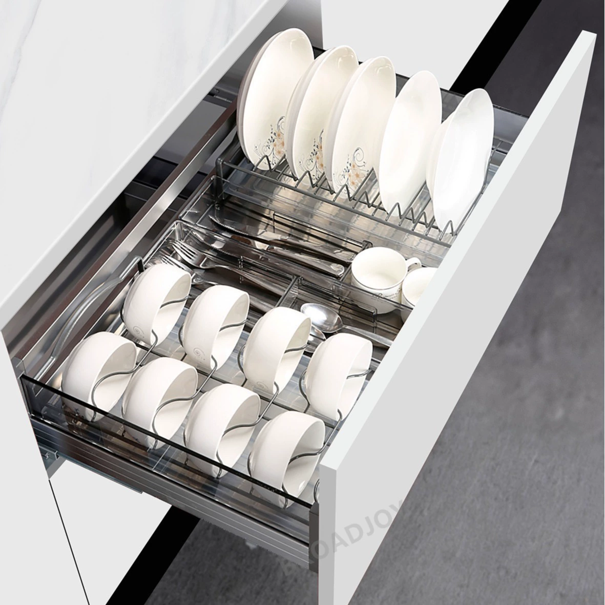 Выдвижная корзина для кухонного шкафа, алюминиевая двухслойная ящик для тарелок и мисок, встроенное хранение
