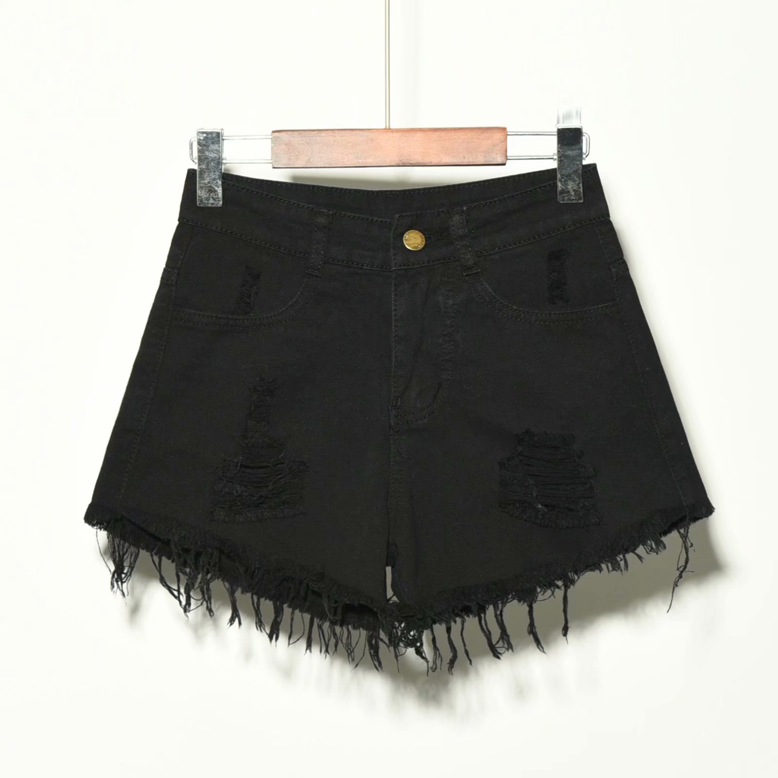 High Waist Loose Fit Denim Shorts Style Summer Wear For Women Large Size Hole Detail Slimming Effect Raw Edge Wide Leg A-Line Hot Pants_ecoleips.com