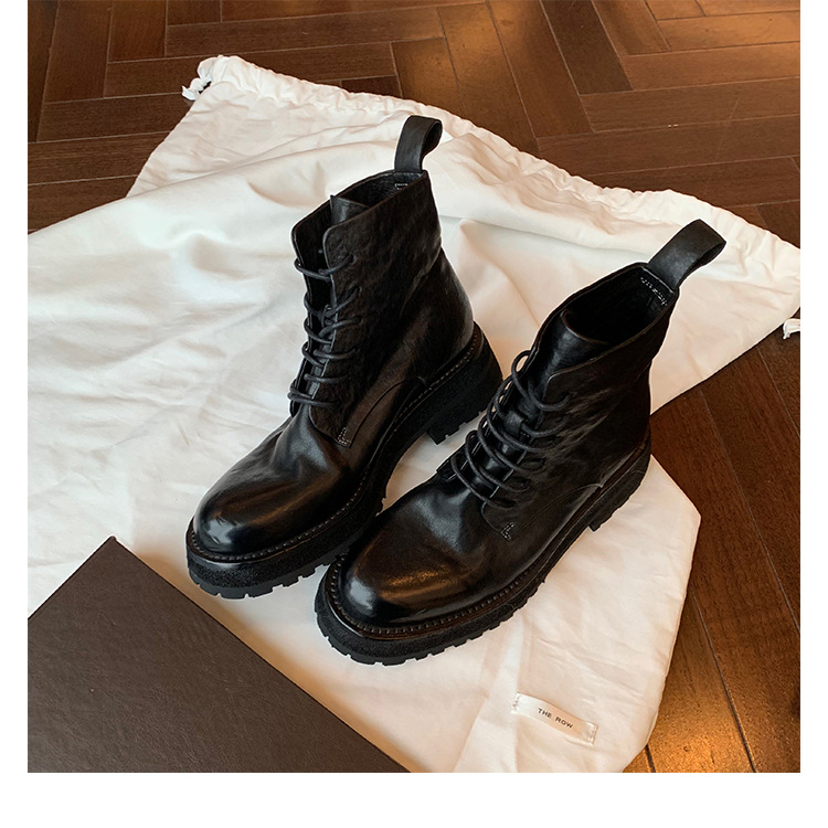 2023 New High End Washed Horse Skin Shrink Pattern Round Head British Thick Sole Knight Boots Lace Up Martin Boots_voghion.com