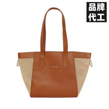 pu皮包定制logo新款单肩托特包麂皮拼接镂空沙滩包时尚女式包手袋