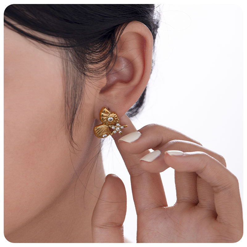 Taina Omei ins elementos marinos conchas estrellas marinas de acero inoxidable pendientes de diamantes para mujeres de alta calidad pendientes transfronterizos
