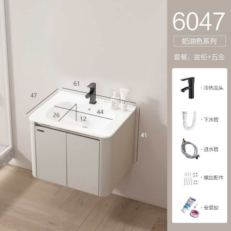 Estilo crema espacio de aluminio baño gabinete hogar lavabo baño integrado de cerámica lavabo gabinete combinación