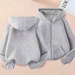 男の子と女の子の春と秋の薄いカーディガン 2025 フード付きスウェットシャツ中型と大型の子供用無地カジュアルジャケットジッパースウェットシャツトレンディ