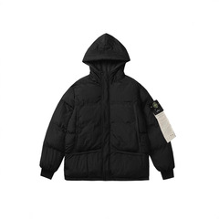 跨境石头潮牌罗盘金属色尼龙加厚棉服面包服拉链宽松百搭潮流外套