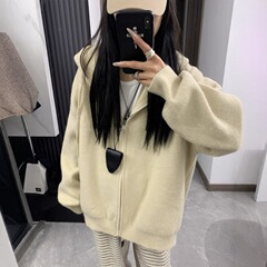 韩系连帽拉链宽松毛衣女秋冬2025新款内搭慵懒感针织开衫外套百搭