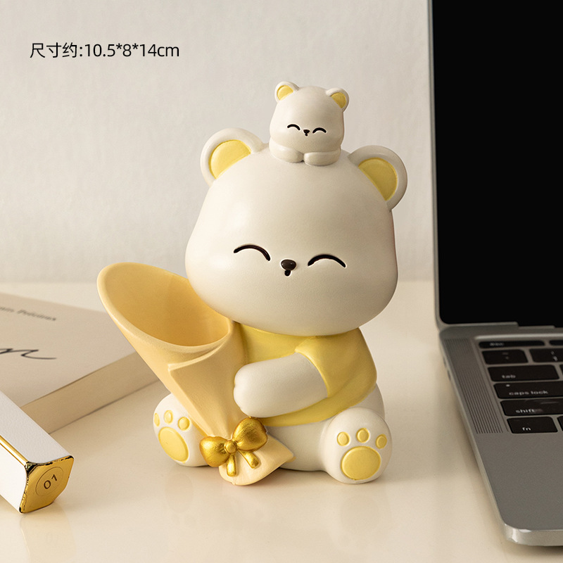 싱글 포옹 곰 꽃다발-노란색 트럼펫