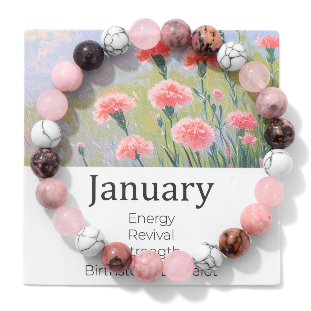 十二月份花手链 欧美跨境热销8mm石头串珠紫晶石弹力男女手串批发