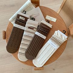 秋季堆堆袜子女中筒袜日系花边小碎花浮雕堆堆袜搭配乐福鞋长袜