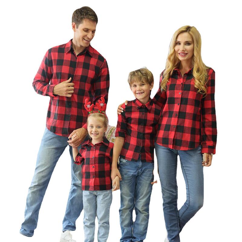 Foreign trade mother-daughter father-son shirt plaid shirt parent-child outfit Christmas home clothes pajamas YY0004