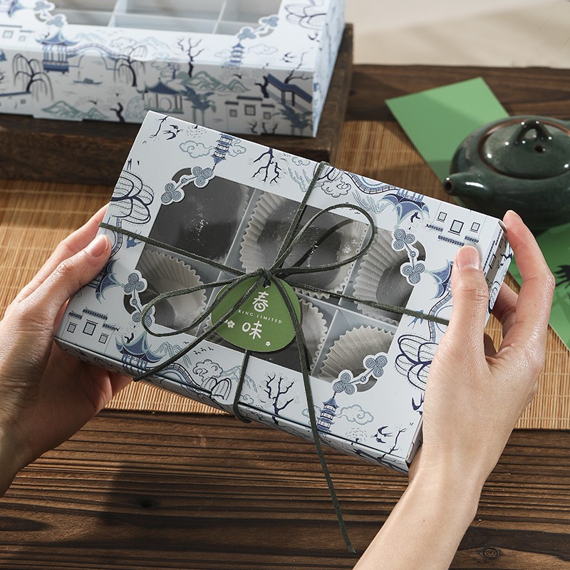 Caja de embalaje de bola verde de estilo antiguo 6 piezas de ajenjo Qingming caja de regalo de fruta caja de embalaje de merienda creativa caja de bola verde de primavera