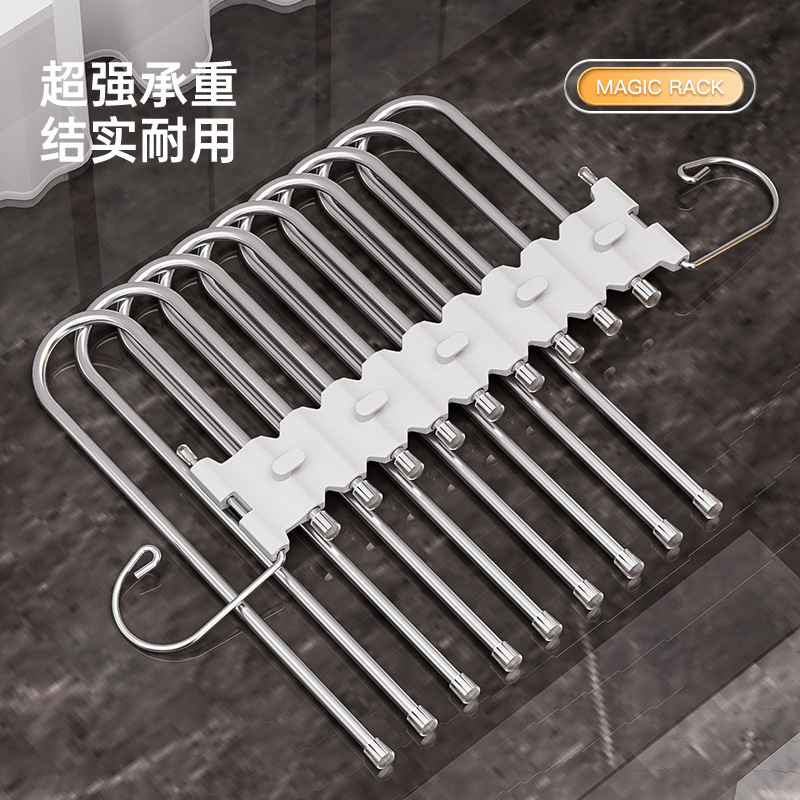 Pantalones plegables rack multi-funcional multi-capa pantalones percha hogar magia pantalones sin costuras clip armario de almacenamiento de acero inoxidable percha