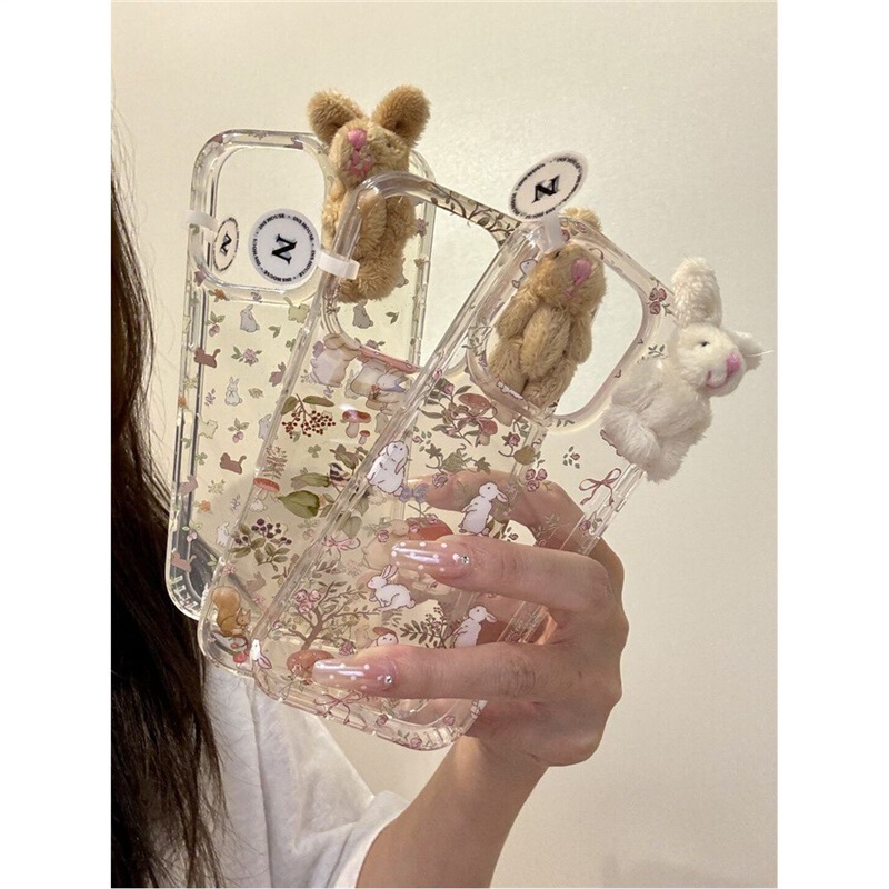 Small Floral Mushroom Plush Rabbit Suitable for iPhone 16 Promax New Phone Case 16/15/14 Niche 17