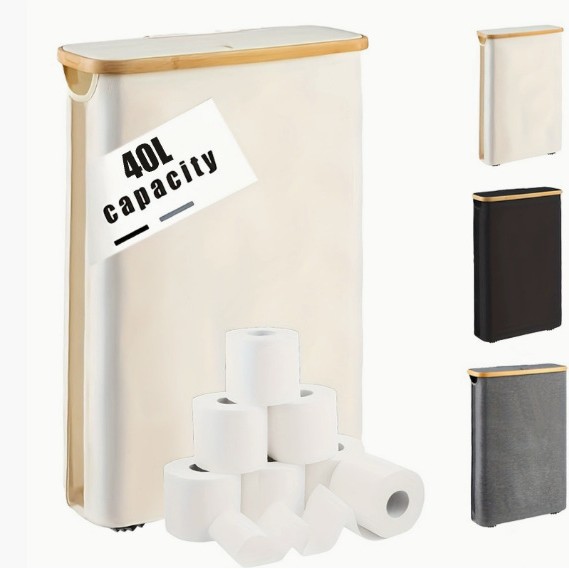 Cesta transfronteriza de artículos diversos y ropa sucia con tapa, cesta de almacenamiento de tela Oxford de bambú reciclada plegable, hogar con bolsa interior, caja de botella