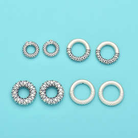 999足银祥云纹圆形圈生肖龙圈复古隔珠DIY编绳手链项链3D硬银挂件