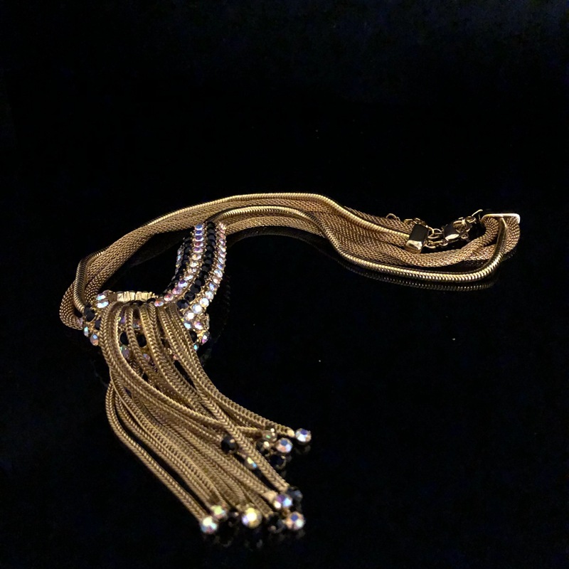 Stylish Vintage Necklace Earrings Set Multi-strand Chain Trimmed with Diamonds Knotted Tassel Sweater Chain Stud Earrings_voghion.com